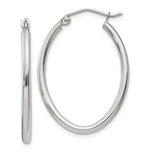 2mm x 30mm Polished 14k White Gold Classic Oval Tube Hoop Earrings